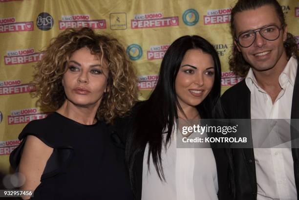 The actress Eva Grimaldi and the actress Nancy Coppola and the actor Francesco Testi at the press conference to present the film "My perfect man" by...