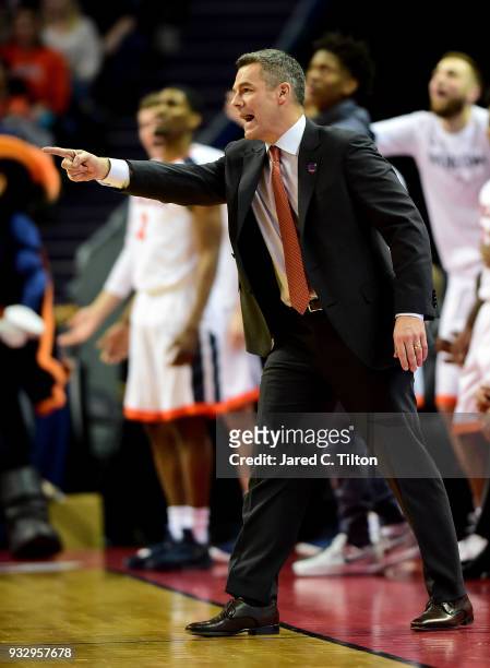 Head coach Tony Bennett of the Virginia Cavaliers reacts against the UMBC Retrievers during the first round of the 2018 NCAA Men's Basketball...