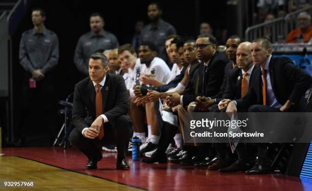 Virginia Cavaliers head coach Tony Bennett watches play during the NCAA Division I Men's Championship First Round game between the UMBC Retrievers...
