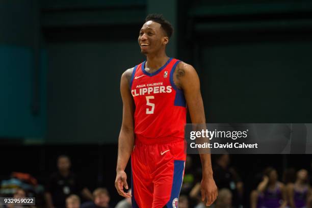 Dakarai Allen of the Agua Caliente Clippers during an NBA G-League game against the Reno Bighorns on March 16, 2018 at the Reno Events Center in...