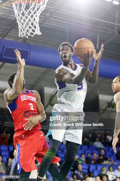 Mangok Mathiang of the Greensboro Swarm shoots the ball during the game against the Delaware 87ers on March 16, 2018 at Greensboro Coliseum in...