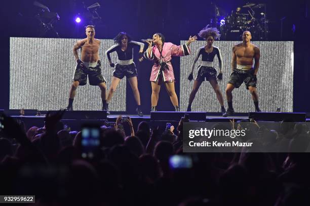 Demi Lovato performs onstage during the "Tell Me You Love Me" World Tour at Barclays Center of Brooklyn on March 16, 2018 in New York City.