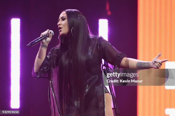 Demi Lovato performs onstage during the "Tell Me You Love Me" World Tour at Barclays Center of Brooklyn on March 16, 2018 in New York City.