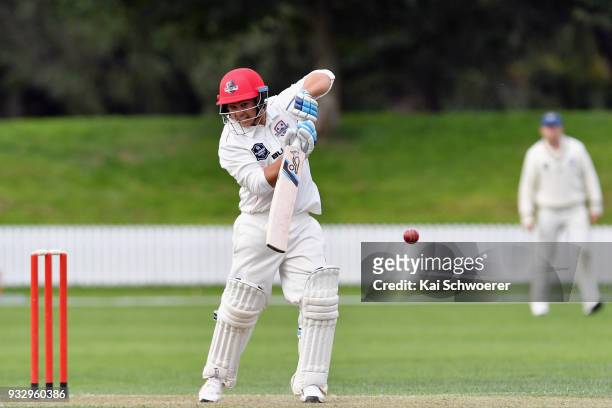 Ken McClure of Canterbury bats during the Plunket Shield match between Canterbury and Auckland on March 17, 2018 in Rangiora, New Zealand.