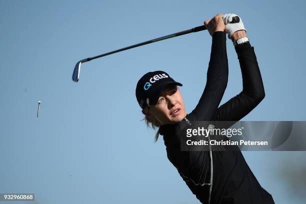 Nelly Korda plays a tee shot on the 14th hole during the first round of the Bank Of Hope Founders Cup at Wildfire Golf Club on March 15, 2018 in...
