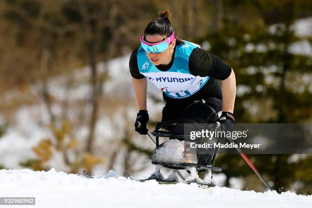 Marta Zainullina of Netural Paralympic Athlete competes in the Women's 5 km Sitting Classic at Alpensia Biathlon Centre on Day 8 of the PyeongChang...