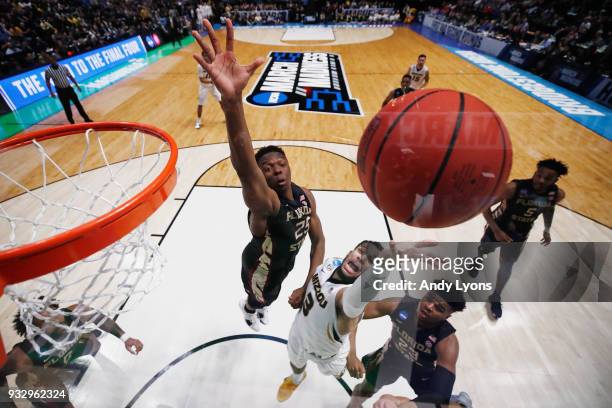Kassius Robertson of the Missouri Tigers shoots in a layup against the Florida State Seminoles during the game in the first round of the 2018 NCAA...