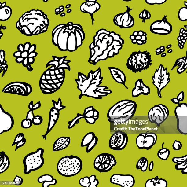 fruits and vegetables seamless pattern - pineapple pattern stock illustrations