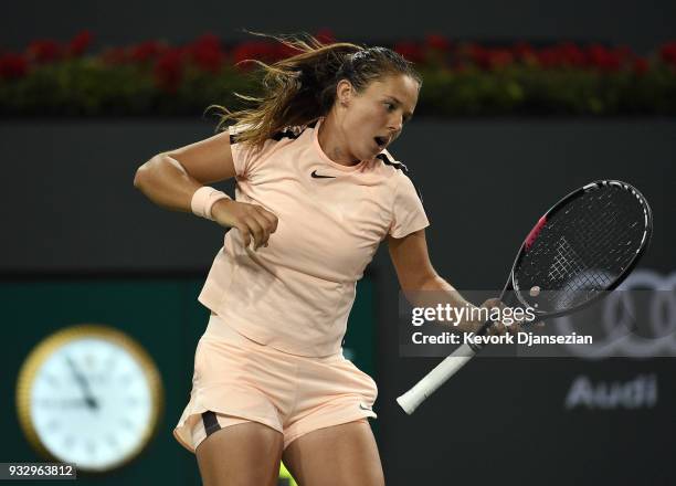 Daria Kasatkina of Russia celebrates after winning the second set of her semifinals match against Venus Williams of United States during Day 12 of...