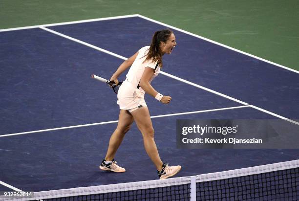 Daria Kasatkina of Russia celebrates after winning a game during the second set of her semifinals match against Venus Williams of United States...