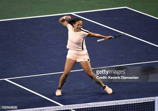 Daria Kasatkina of Russia celebrates after winning a game during the second set of her semifinals match against Venus Williams of United States...