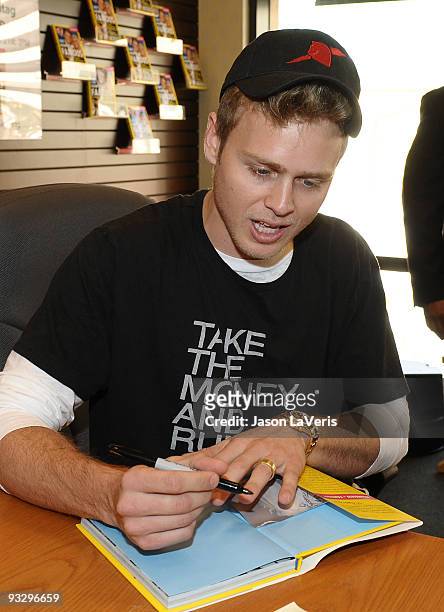 Spencer Pratt signs copies of ''How To Be Famous'' at the Barnes & Noble bookstore at The Grove on November 21, 2009 in Los Angeles, California.