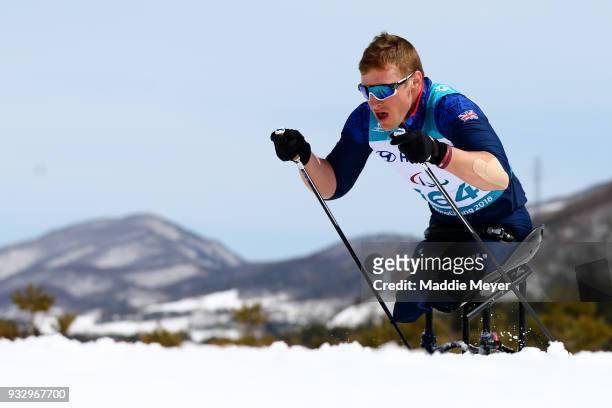 Scott Meenagh of Great Britain competes in the Men's 7.5 km Classic at Alpensia Biathlon Centre on Day 8 of the PyeongChang 2018 Paralympic Games on...