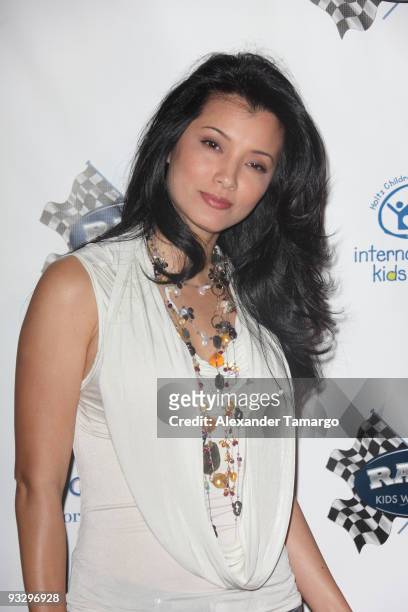 Kelly Hu arrives at the Rally For Kids With Cancer Winner's Circle Gala Dinner at the Eden Roc Hotel on November 21, 2009 in Miami Beach, Florida.