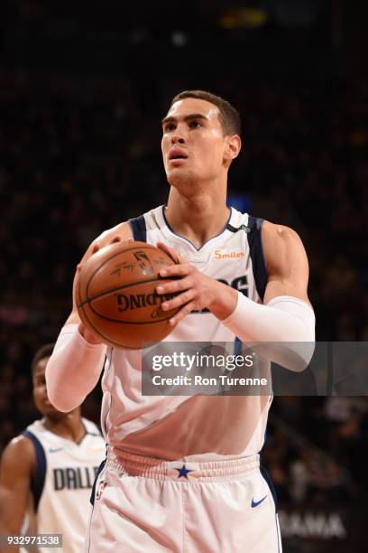 Dwight Powell of the Dallas Mavericks shoots the ball against the Toronto Raptors on March 16, 2018 at the Air Canada Centre in Toronto, Ontario,...