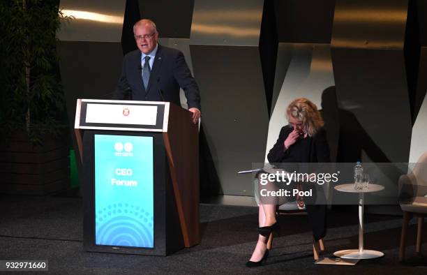 Australia's Treasurer Scott Morrison speaks at a CEO Forum Plenary during the ASEAN-Australia Special Summit at the Association of Southeast Asian...