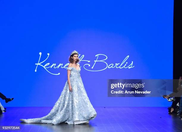 Model walks the runway wearing Kenneth Barlis at Los Angeles Fashion Week Powered by Art Hearts Fashion LAFW FW/18 10th Season Anniversary at The...