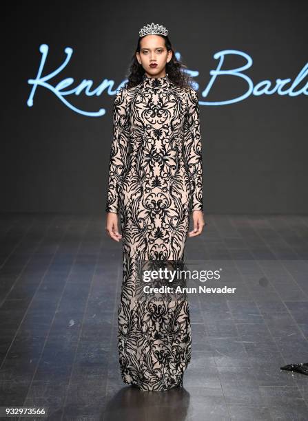 Model walks the runway wearing Kenneth Barlis at Los Angeles Fashion Week Powered by Art Hearts Fashion LAFW FW/18 10th Season Anniversary at The...