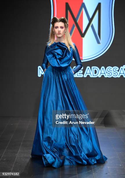 Model walks the runway wearing Madame Adassa at Los Angeles Fashion Week Powered by Art Hearts Fashion LAFW FW/18 10th Season Anniversary at The...