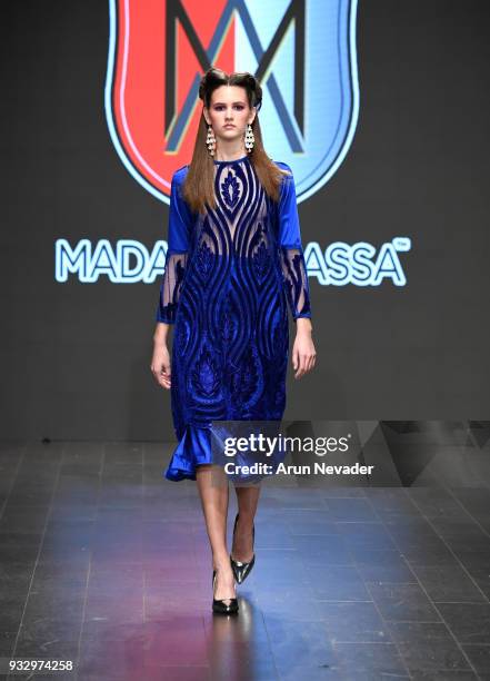 Model walks the runway wearing Madame Adassa at Los Angeles Fashion Week Powered by Art Hearts Fashion LAFW FW/18 10th Season Anniversary at The...