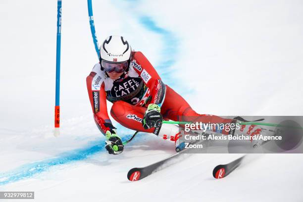 Henrik Kristoffersen of Norway competes during the Audi FIS Alpine Ski World Cup Finals Men's Giant Slalom on March 17, 2018 in Are, Sweden.