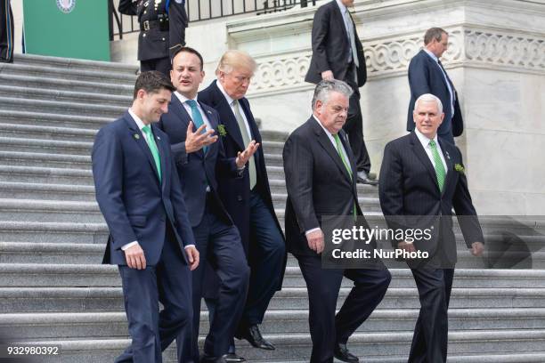 House Speaker Paul Ryan, Ireland Prime Minister Leo Varadkar, U.S. President Donald Trump, Rep. Peter King , and U.S. VP Mike Pence, walk down the...