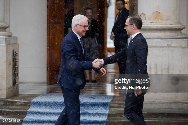 German Minister of Foreign Affairs Heiko Maas and Polish Minister of Foreign Affairs Jacek Czaputowicz during the meeting at Lazienki Palace in...