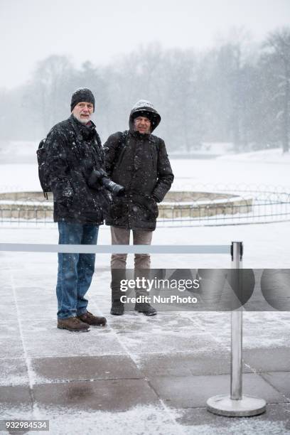 Photographers, Alik Keplicz and Slawomir Kaminski waiting for the meeting of German and Polish Ministers of Foreign Affairs at Lazienki Palace in...