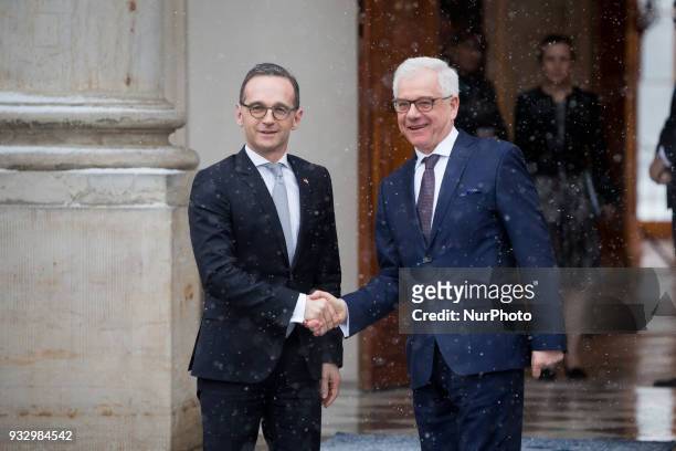 German Minister of Foreign Affairs Heiko Maas and Polish Minister of Foreign Affairs Jacek Czaputowicz during the meeting at Lazienki Palace in...