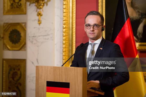 German Minister of Foreign Affairs Heiko Maas during the press conference at Lazienki Palace in Warsaw, Poland on 16 March 2018