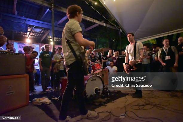 Alex Edkins and Chris Slorach of Metz perform onstage at Fluffer Pit Party during SXSW at Barracuda on March 16, 2018 in Austin, Texas.