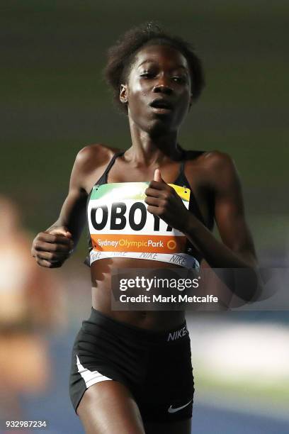 Bendere Oboya of NSW wins the Women's 400m during the 2018 Sydney Athletics Grand Prix at Sydney olympic Park Athletics Centre on March 17, 2018 in...