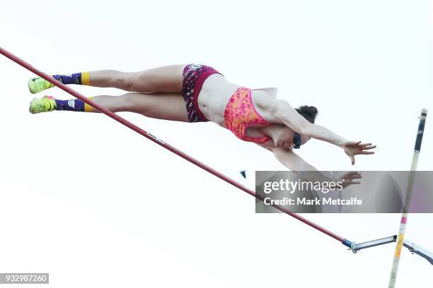 Lisa Campbell of QLD competes in the Women's Pole Vault during the 2018 Sydney Athletics Grand Prix at Sydney olympic Park Athletics Centre on March...