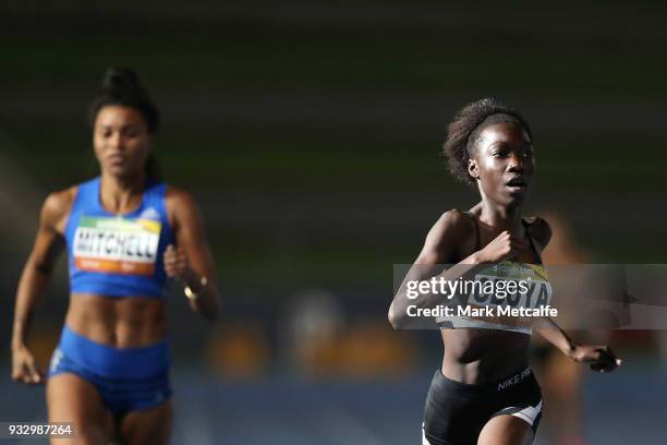 Bendere Oboya of NSW wins the Women's 400m during the 2018 Sydney Athletics Grand Prix at Sydney olympic Park Athletics Centre on March 17, 2018 in...