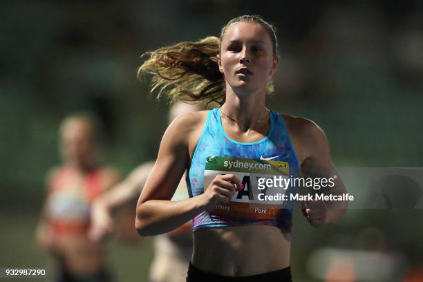 Riley Day of QLD wins the Women's 200m during the 2018 Sydney Athletics Grand Prix at Sydney olympic Park Athletics Centre on March 17, 2018 in...