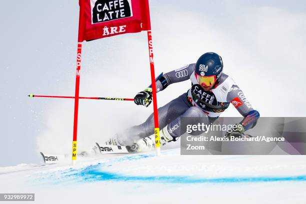 Mathieu Faivre of France competes during the Audi FIS Alpine Ski World Cup Finals Men's Giant Slalom on March 17, 2018 in Are, Sweden.