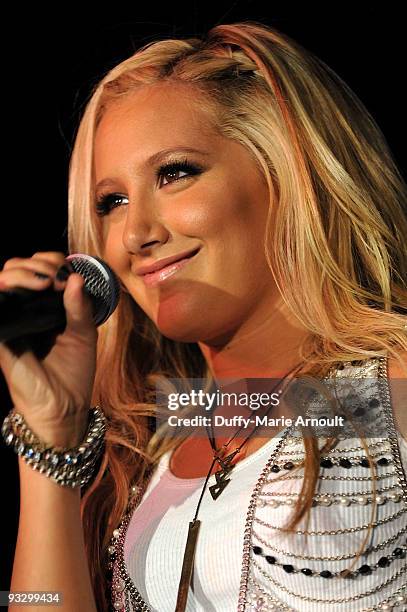 Singer Ashley Tisdale performs at Hot 92.3's The 8th Annual Christmas Tree Lighting Ceremony at the Citadel Outlets on November 21, 2009 in City of...