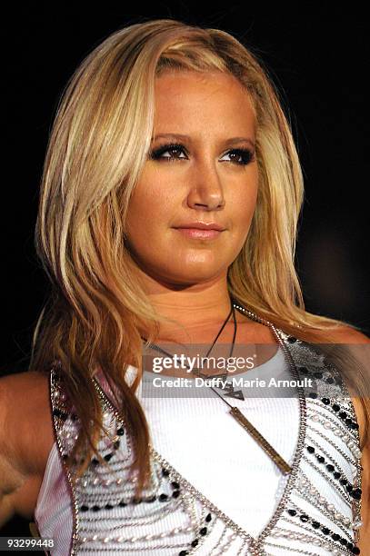 Singer Ashley Tisdale performs at Hot 92.3's The 8th Annual Christmas Tree Lighting Ceremony at the Citadel Outlets on November 21, 2009 in City of...