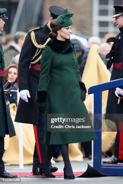 Catherine, Duchess of Cambridge and Prince William, Duke Of Cambridge attend the annual Irish Guards St Patrick's Day Parade at Cavalry Barracks on...