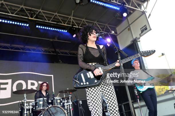 Ciara Doran, Heather Baron-Gracie, and Charlie Wood of Pale Waves perform at The Fader Fort 2018 - Day 3 on March 16, 2018 in Austin, Texas.