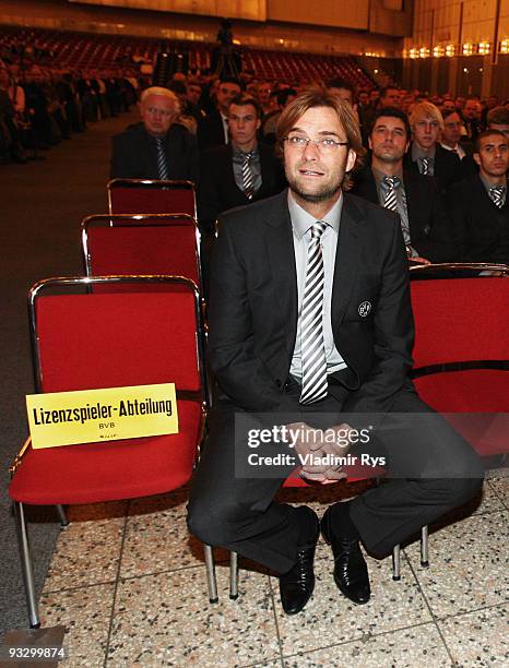 Borussia Dortmund football team head coach Juergen Klopp is seen during the Borussia Dortmund annual meeting at the Westfallenhalle on November 22,...