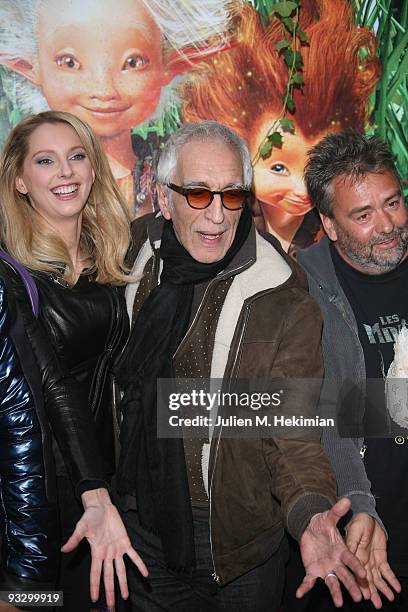 Frederique Belle, Gerard Darmon and Luc Besson attend the "Arthur and the Revenge of Maltazard" Paris premiere at Cinema Gaumont Marignan on November...