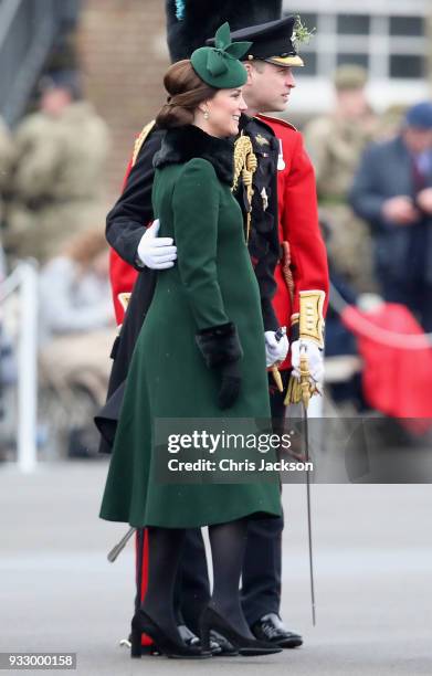 Catherine, Duchess of Cambridge and Prince William, Duke Of Cambridge attend the annual Irish Guards St Patrick's Day Parade at Cavalry Barracks on...