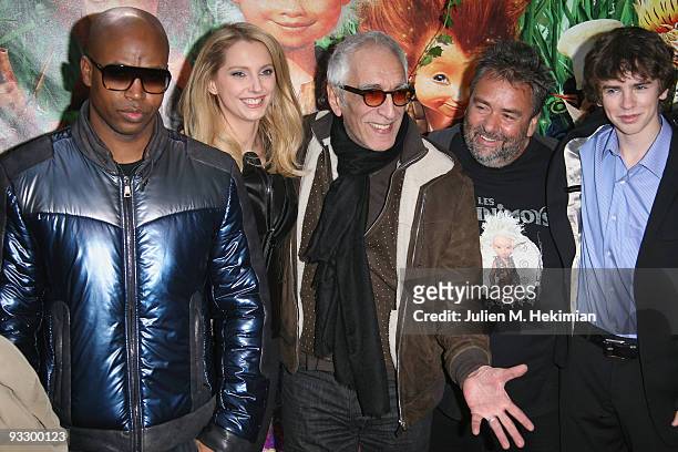 Rohff, Frederique Belle, Gerard Darmon, Luc Besson and Freddie Highmore attend the "Arthur and the Revenge of Maltazard" Paris premiere at Cinema...