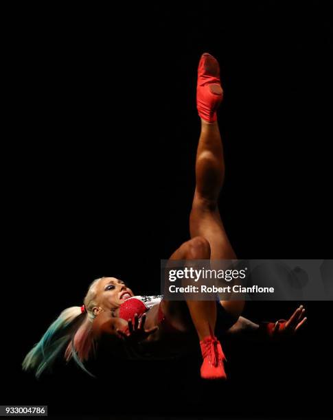 Missy Farrell of Canada performs during the Arnold Classic Pro Show during the Arnold Sports Festival Australia at The Melbourne Convention and...