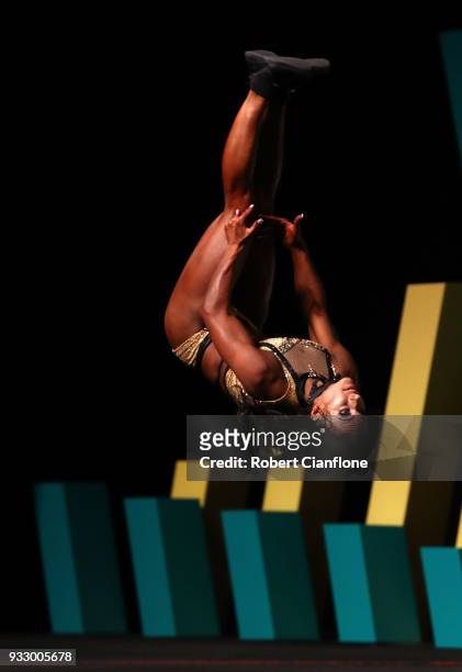 Annaliese Varga of Australia performs during the Arnold Classic Pro Show during the Arnold Sports Festival Australia at The Melbourne Convention and...
