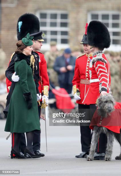 Catherine, Duchess of Cambridge and Prince William, Duke Of Cambridge attend the annual Irish Guards St Patrick's Day Parade at Cavalry Barracks on...