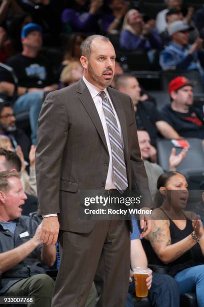 Head coach Frank Vogel of the Orlando Magic coaches against the Sacramento Kings on March 9, 2018 at Golden 1 Center in Sacramento, California. NOTE...