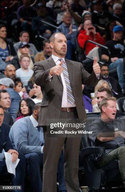 Head coach Frank Vogel of the Orlando Magic coaches against the Sacramento Kings on March 9, 2018 at Golden 1 Center in Sacramento, California. NOTE...
