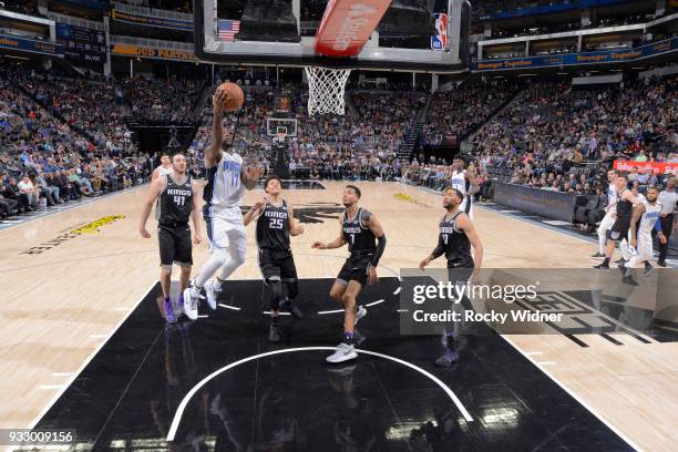 Jonathon Simmons of the Orlando Magic goes up for the shot against the Sacramento Kings on March 9, 2018 at Golden 1 Center in Sacramento,...